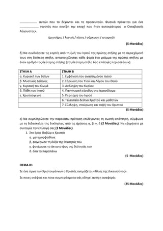 Τράπεζα Θεμάτων: Θρησκευτικά