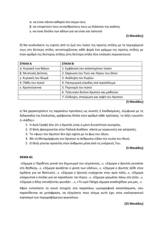 Τράπεζα Θεμάτων: Θρησκευτικά