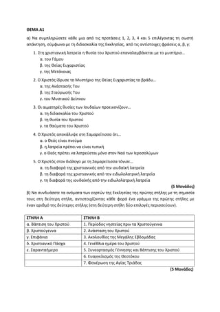 Τράπεζα Θεμάτων: Θρησκευτικά