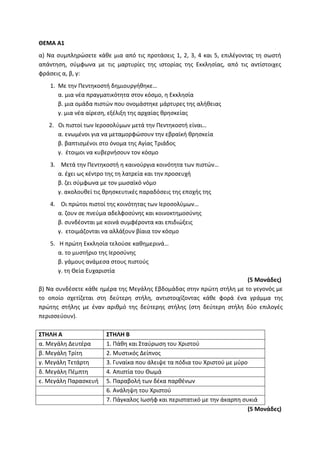 Τράπεζα Θεμάτων: Θρησκευτικά