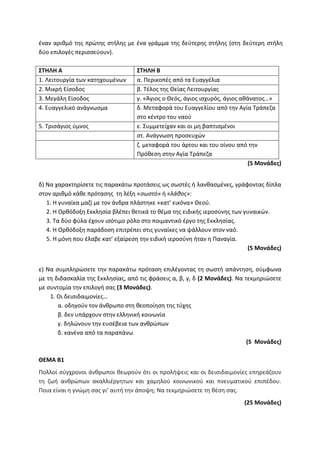 Τράπεζα Θεμάτων: Θρησκευτικά