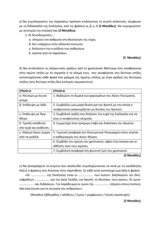 Τράπεζα Θεμάτων: Θρησκευτικά