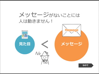メッセージがないことには
人は動きません！
見た目 メッセージ
＜
なので
 