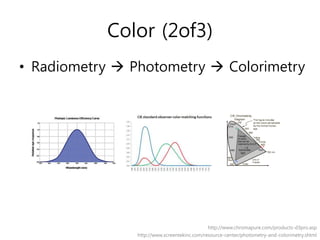 Color (2of3)
• Radiometry  Photometry  Colorimetry
http://www.screentekinc.com/resource-center/photometry-and-colorimetr...