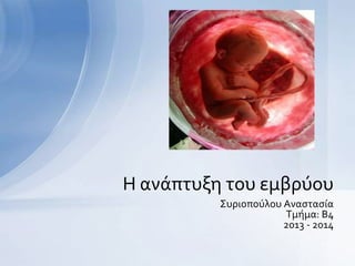 Συριοπούλου Αναστασία
Τμήμα: Β4
2013 - 2014
Η ανάπτυξη του εμβρύου
 
