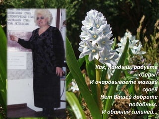 Как, ландыш, радуете
взоры!
И очаровываете магией
своей
Нет Вашей доброте
подобных.
И обаяния сильней…
 