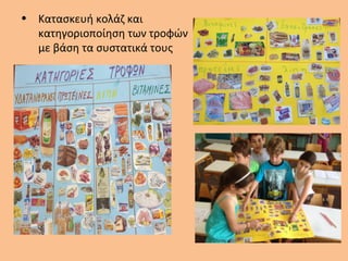 • Κατασκευή κολάζ και
κατηγοριοποίηση των τροφών
με βάση τα συστατικά τους
 