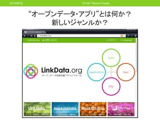 “オープンデータ・アプリ”とは何か？
新しいジャンルか？
2014/06/22 CC-BY Tetsuro Toyoda
 
