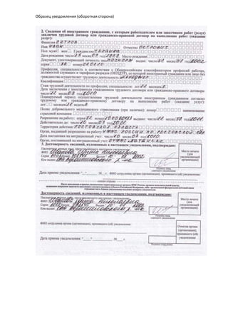 Образец уведомления (оборотная сторона)
 