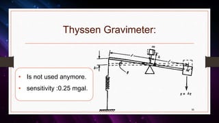 Thyssen Gravimeter:
55
• Is not used anymore.
• sensitivity :0.25 mgal.
 