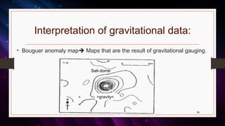 Interpretation of gravitational data:
• Bouguer anomaly map Maps that are the result of gravitational gauging.
59
Salt-dome
>gravity<
 