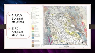 76
 A,B,C,D:
Synclinal
structures
 E,F,G:
Anticlinal
structures
 