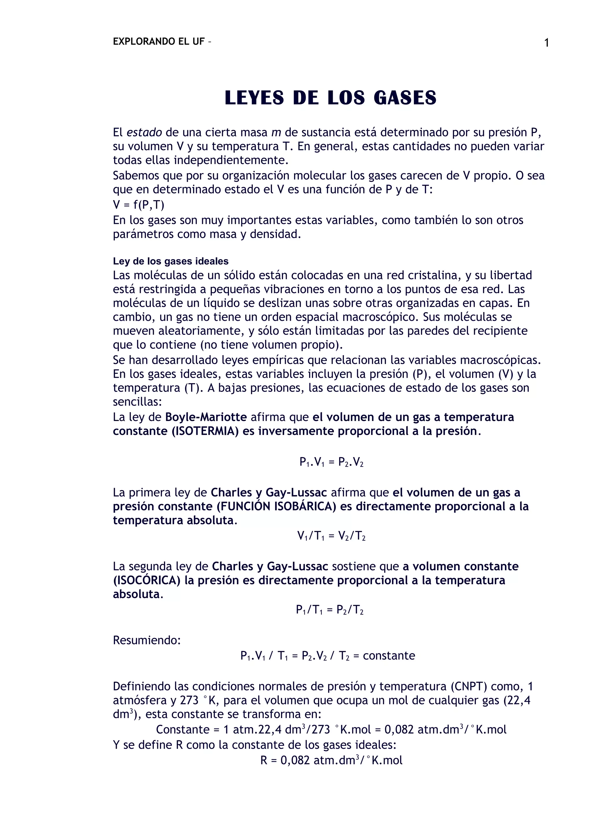 Hoja De Trabajo Sobre La Ley De Los Gases Ideales EJERCICIOS LEYES DE