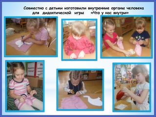 Совместно с детьми изготовили внутренние органы человека
для дидактической игры «Что у нас внутри»
 