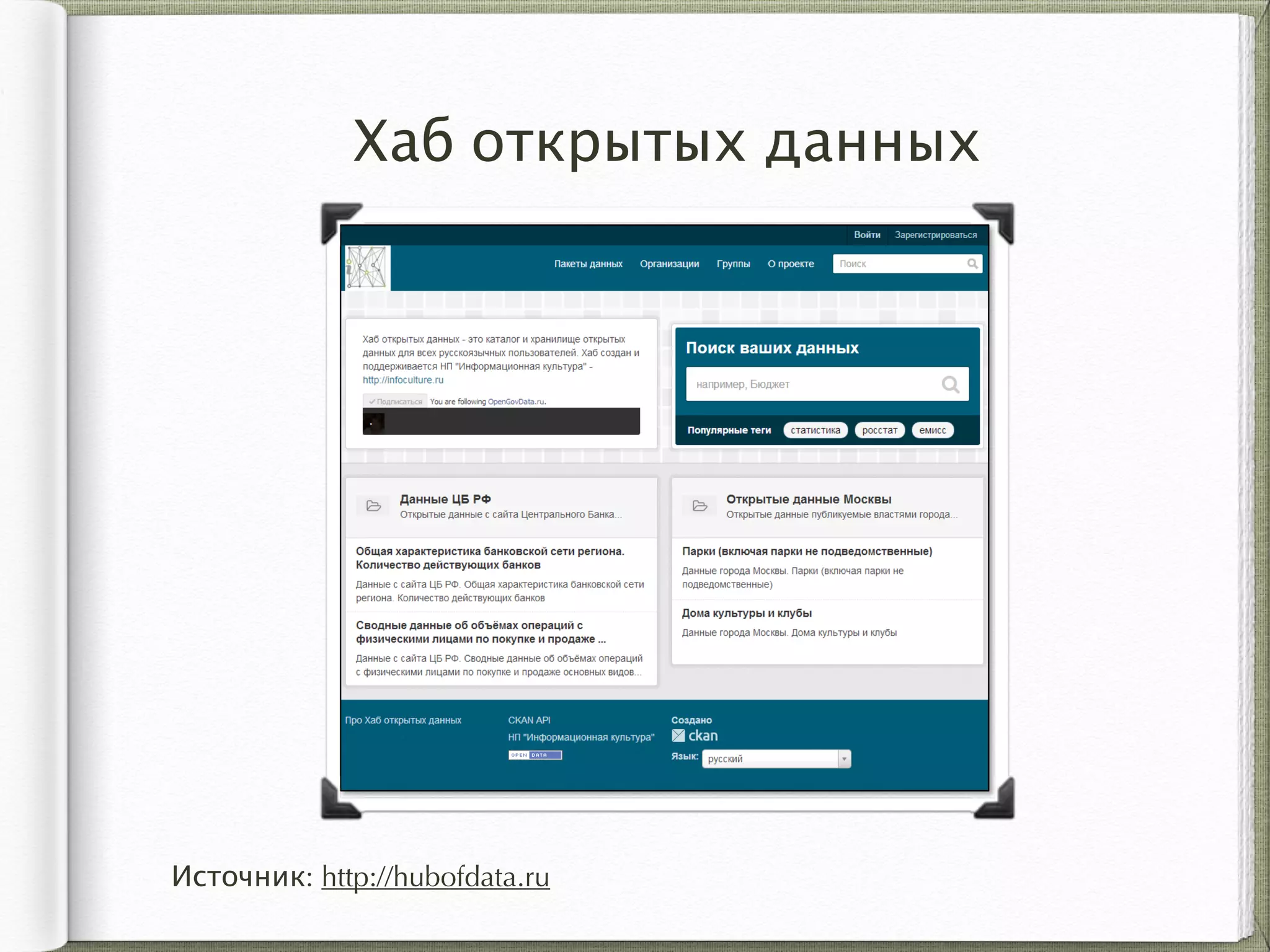 Хаб открытых данных
Источник: http://hubofdata.ru
 