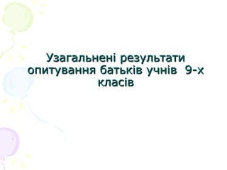 Узагальнені результатиУзагальнені результати
опитування батьків учнів 9-хопитування батьків учнів 9-х
класівкласів
 