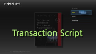 44 / 객체지향적인 도메인 레이어 구축하기
Transaction Script
아키텍처 패턴
User Interface
Service
Domain
Infrastructure
 