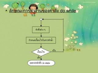• ลักษณะกำรทำำงำนของคำำสั่ง do while
 