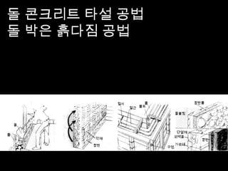 돌 콘크리트 타설 공법
돌 박은 흙다짐 공법
 