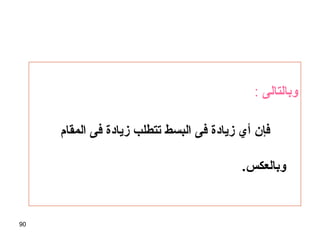 90
‫وبالتالى‬:
‫المقام‬ ‫فى‬ ‫مزيادة‬ ‫تتطلب‬ ‫البسط‬ ‫فى‬ ‫مزيادة‬ ‫أي‬ ‫فإن‬
.‫وبالعكس‬
 