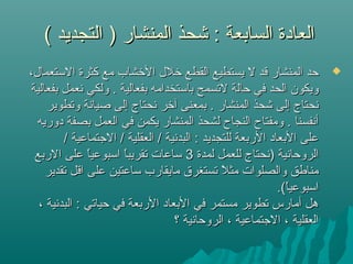 ( ‫التجديد‬ ) ‫المنشار‬ ‫شحذ‬ : ‫السابعة‬ ‫العادة‬( ‫التجديد‬ ) ‫المنشار‬ ‫شحذ‬ : ‫السابعة‬ ‫العادة‬
،‫التستعمال‬ ‫كثرة‬ ‫مع‬ ‫الشخشاب‬ ‫شخلل‬ ‫القطع‬ ‫يستطيع‬ ‫ل‬ ‫قد‬ ‫المنشار‬ ‫حد‬،‫التستعمال‬ ‫كثرة‬ ‫مع‬ ‫الشخشاب‬ ‫شخلل‬ ‫القطع‬ ‫يستطيع‬ ‫ل‬ ‫قد‬ ‫المنشار‬ ‫حد‬
‫بفعالية‬ ‫نعمل‬ ‫ولكي‬ . ‫بفعالية‬ ‫باتستخدامه‬ ‫لستسمح‬ ‫حالة‬ ‫في‬ ‫الحد‬ ‫ويكون‬‫بفعالية‬ ‫نعمل‬ ‫ولكي‬ . ‫بفعالية‬ ‫باتستخدامه‬ ‫لستسمح‬ ‫حالة‬ ‫في‬ ‫الحد‬ ‫ويكون‬
‫وستطوير‬ ‫صيانة‬ ‫إلى‬ ‫نحتاج‬ ‫آشخر‬ ‫بمعنى‬ . ‫المنشار‬ ‫شحذ‬ ‫إلى‬ ‫نحتاج‬‫وستطوير‬ ‫صيانة‬ ‫إلى‬ ‫نحتاج‬ ‫آشخر‬ ‫بمعنى‬ . ‫المنشار‬ ‫شحذ‬ ‫إلى‬ ‫نحتاج‬
‫دوريه‬ ‫بصفة‬ ‫العمل‬ ‫في‬ ‫يكمن‬ ‫المنشار‬ ‫لشحذ‬ ‫النجاح‬ ‫ومفتاح‬ . ‫أنفسنا‬‫دوريه‬ ‫بصفة‬ ‫العمل‬ ‫في‬ ‫يكمن‬ ‫المنشار‬ ‫لشحذ‬ ‫النجاح‬ ‫ومفتاح‬ . ‫أنفسنا‬
/ ‫التجتماعية‬ / ‫العقلية‬ / ‫البدنية‬ : ‫للتجديد‬ ‫الربعة‬ ‫البعاد‬ ‫على‬/ ‫التجتماعية‬ / ‫العقلية‬ / ‫البدنية‬ : ‫للتجديد‬ ‫الربعة‬ ‫البعاد‬ ‫على‬
‫لمدة‬ ‫للعمل‬ ‫)نحتاج‬ ‫الروحانية‬‫لمدة‬ ‫للعمل‬ ‫)نحتاج‬ ‫الروحانية‬33‫الربع‬ ‫على‬ ‫ا‬ً ‫اتسبوعي‬ ‫ا‬ً ‫ستقريب‬ ‫تساعات‬‫الربع‬ ‫على‬ ‫ا‬ً ‫اتسبوعي‬ ‫ا‬ً ‫ستقريب‬ ‫تساعات‬
‫ستقدير‬ ‫اقل‬ ‫على‬ ‫تساعتين‬ ‫مايقارب‬ ‫ستستغرق‬ ‫ل‬ً  ‫مث‬ ‫والصلوات‬ ‫مناطق‬‫ستقدير‬ ‫اقل‬ ‫على‬ ‫تساعتين‬ ‫مايقارب‬ ‫ستستغرق‬ ‫ل‬ً  ‫مث‬ ‫والصلوات‬ ‫مناطق‬
.(‫ا‬ً ‫اتسبوعي‬.(‫ا‬ً ‫اتسبوعي‬
، ‫البدنية‬ : ‫حياستي‬ ‫في‬ ‫الربعة‬ ‫البعاد‬ ‫في‬ ‫مستمر‬ ‫ستطوير‬ ‫أمارس‬ ‫هل‬، ‫البدنية‬ : ‫حياستي‬ ‫في‬ ‫الربعة‬ ‫البعاد‬ ‫في‬ ‫مستمر‬ ‫ستطوير‬ ‫أمارس‬ ‫هل‬
‫؟‬ ‫الروحانية‬ ، ‫التجتماعية‬ ، ‫العقلية‬‫؟‬ ‫الروحانية‬ ، ‫التجتماعية‬ ، ‫العقلية‬
 