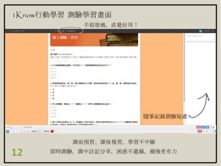 1Know行動學習 測驗學習畫面
隨筆紀錄測驗疑慮
手寫塗鴉，直覺好用！
即時測驗，課中註記分享，困惑不遺漏，補強更有力
課前預習、課後複習，學習不中斷
12
 