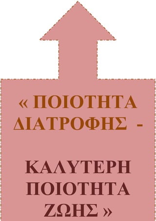 « ΠΟΙΟΤΗΤΑ
ΔΙΑΤΡΟΦΗΣ -
ΚΑΛΥΤΕΡΗ
ΠΟΙΟΤΗΤΑ
ΖΩΗΣ »
 