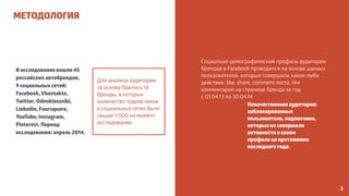 В исследование вошли 45 
российских автобрендов, 
9 социальных сетей: 
Facebook, Vkontakte, 
Twitter, Odnoklassniki, 
Link...