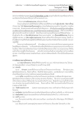 นวัตกรรม “ การจัดกิจกรรมเสริมสร้างคุณธรรม ” ตามระบอบประชาธิปไตยในสถานศึกษา
โดยครูแชมป์ ฟักอ่อน
www.damsanid.blogger.com
๑๗
อย่างประหยัดคุ้มค่าสูงสุด มีผลกาไรที่อย่ำงน้อย ๑๐% ของธุรกิจเพื่อปรับปรุงหรือขยายกิจการ
และจัดสรรเป็นเงินออมหรือทุนการศึกษาของคนทางาน
- โครงงานกำรเมืองคุณธรรม เฉลิมพระเกียรติ
โครงงานเชิงยุทธศาสตร์ที่เปิดโอกาสให้เยาวชนที่มีศักยภาพเป็นผู้นำตัวจริง คิดกำรใหญ่
(Think Big) ได้ดี มีคุณธรรมเป็นแบบอย่ำง มาร่วมกันคิดออกแบบองค์กร โครงสร้าง การเมือง
ภาคเยาวชน ด้วยตนเองอย่างสร้างสรรค์ไม่จากัดรูปแบบ เพื่อเป็นเจ้าภาพหลักในการขับเคลื่อน-
เกาะติดการทาความดีของเยาวชน การแก้ปัญหาของเยาวชนด้วยเยาวชนเอง ทั้งนี้ เยาวชนที่เข้ามา
สู่ตาแหน่งบริหารองค์กรการเมืองนี้ ต้องเป็นแบบอย่างและถูกฝึกฝนอบรมให้มีคุณลักษณะ ๓
ด้านด้วยกัน คือ ๑) รักชำติรักส่วนรวม ด้วยงานอาสาสมัคร ๒) เป็นคนดีมีศีลธรรม ด้วยการ
ปฏิบัติทางศาสนา ๓) มีควำมรู้ควำมสำมำรถ ด้วยการศึกษาทั้งทางโลกและทางธรรม โดยทั้ง ๓
ด้านนี้ต้องกาหนดให้เป็นข้อปฏิบัติเป็นวิถีชีวิตในแต่ละวัน/สัปดาห์/เดือนที่วัดประเมินได้ นับเวลา
ปฏิบัติได้
โครงงานการเมืองคุณธรรมนี้ มักจะพัฒนามาจากการยกระดับโครงงานคุณธรรมขนาด
ใหญ่ที่มีคุณภาพโดดเด่น มาเป็นองค์กรขับเคลื่อนให้เกิดโครงงานคุณธรรมทุกประเภททั้งระบบ
โรงเรียน หรือการยกเครื่องคณะกรรมการนักเรียนให้ถูกออกแบบใหม่ (re-engineering) ให้เป็น
องค์กรที่เยาวชนรู้สึกเป็นเจ้าของเอง แล้วบริหารปกครองในด้านการส่งเสริมการทาความดีของ
เยาวชน การแก้ปัญหาของเยาวชนด้วยกันเอง อย่างเกาะติดและเข้มแข็ง ทั้งภายในโรงเรียนและลง
สู่ชุมชน
กำรเขียนรำยงำนโครงงำน
๑. รำยงำนโครงงำน จัดพิมพ์ให้มีจานวนหน้า ๒๐–๕๐ หน้ากระดาษขนาด A๔ ไม่รวม
ปก โดยแสดงเนื้อหา บทและหัวข้อต่างๆ ตามที่กาหนด ดังนี้
(๑) ปกหน้ำ
(๑.๑) ปกนอก (แสดงชื่อโครงงานเป็นภาษาไทยและภาษาอังกฤษ, ชื่อกลุ่มเยาวชน
ผู้รับผิดชอบโครงงาน, ชื่อสถานศึกษา, ชื่อสังกัด โดยระบุสพป., และพิมพ์ระบุว่า รายงานนี้เป็น
ส่วนหนึ่งของโครงการประกวดโครงงานคุณธรรมเฉลิมพระเกียรติ
(๑.๒) ปกใน (แสดงชื่อโครงงานเป็นภาษาไทยและภาษาอังกฤษ, รายชื่อสมาชิกกลุ่มเยาวชน
ผู้รับผิดชอบโครงงานโดยระบุ ชื่อ-นามสกุล ตาแหน่ง ชั้นเรียน, ชื่อ-ฉายา-นามสกุลพระสงฆ์ที่
ปรึกษาโดยระบุวัดและที่ตั้งของวัด หมายเลขโทรศัพท์/E-mail, ชื่อผู้บริหารและครูที่ปรึกษาโดย
ระบุ ตาแหน่ง หมายเลขโทรศัพท์/E-mail, ชื่อสถานศึกษา ที่ตั้ง หมายเลขโทรศัพท์/โทรสาร/
E-mail/เวบไซต์ (ถ้ามี))
(๒) กิตติกรรมประกำศ (แสดงการขอบคุณบุคคล คณะ องค์กรต่างๆ ที่สนับสนุนการทา
โครงงาน
(๓) บทคัดย่อ (สรุปย่อเนื้อหาและประเด็นสาคัญของโครงงานเป็นความเรียงใน ๑ หน้ากระดาษ)
(๔) ผังมโนทัศน์ (สรุปภาพรวมของโครงงานทั้งหมดเป็นผังมโนทัศน์ ใน ๑ หน้ากระดาษ)
(๕) บทที่ ๑ บทนา
๑.๑ ที่มาและความสาคัญ (อธิบายความเป็นมา แรงบันดาลใจ หรือเหตุผล ที่ทาให้คิดทา
โครงงานขึ้น)
๑.๒ วัตถุประสงค์ (แสดงจุดมุ่งหมายของการทาโครงงาน เป็นรายข้อ ไม่ควรเกิน ๕ ข้อ)
 