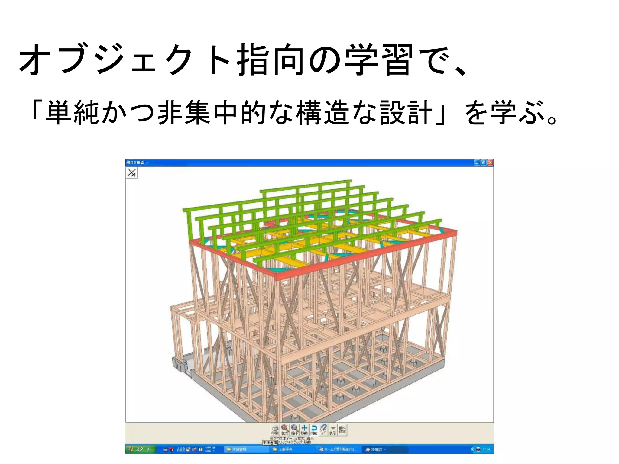 オブジェクト指向の学習で、
「単純かつ非集中的な構造な設計」を学ぶ。
 