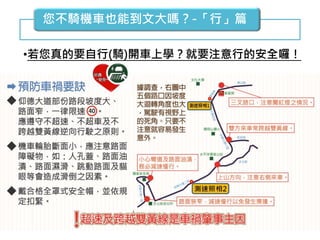 您不騎機車也能到文大嗎？-「行」篇
•若您真的要自行(騎)開車上學？就要注意行的安全囉！
測速照相2
測速照相1
 