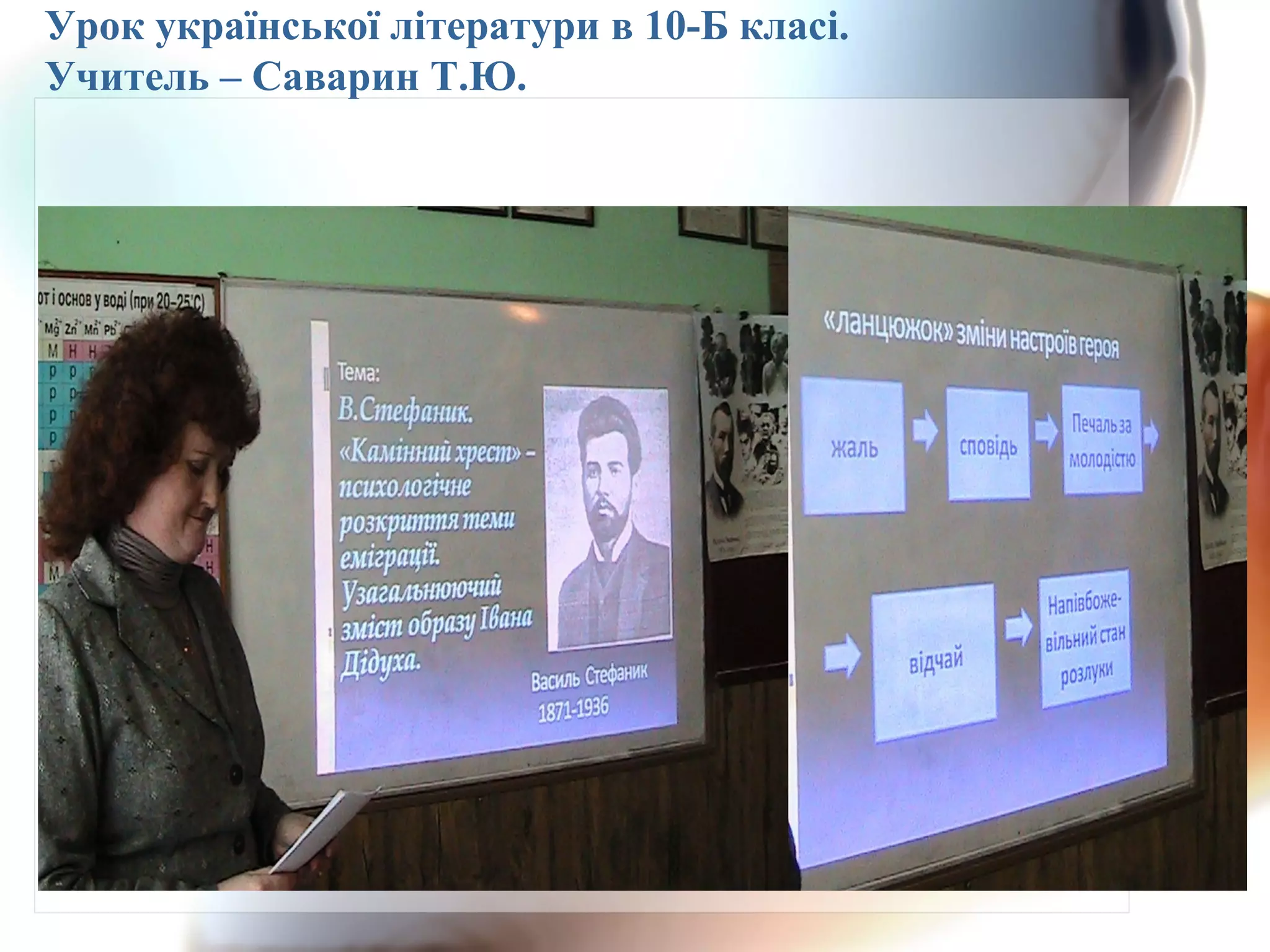 Урок української літератури в 10-Б класі.
Учитель – Саварин Т.Ю.
 