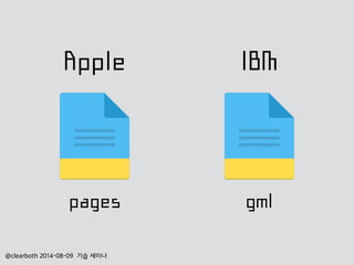 @clearboth 2014-08-09 기습 세미나
pages gml
Apple IBM
 