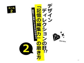 デ
ザ
イ
ン
デ
ィ
レ
ク
シ
ョ
ン
の
肝
「
記
憶
の
編
集
力
」
の
磨
き
方
2 !?
12
 