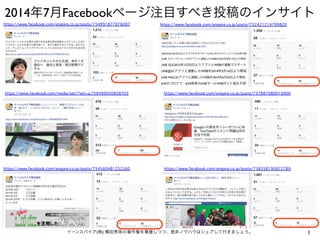 2014年7月Facebookページ注目すべき投稿のインサイト
イーンスパイア(株) 横田秀珠の著作権を尊重しつつ、是非ノウハウはシェアして行きましょう。 1
https://www.facebook.com/enspire.co.jp/pos...