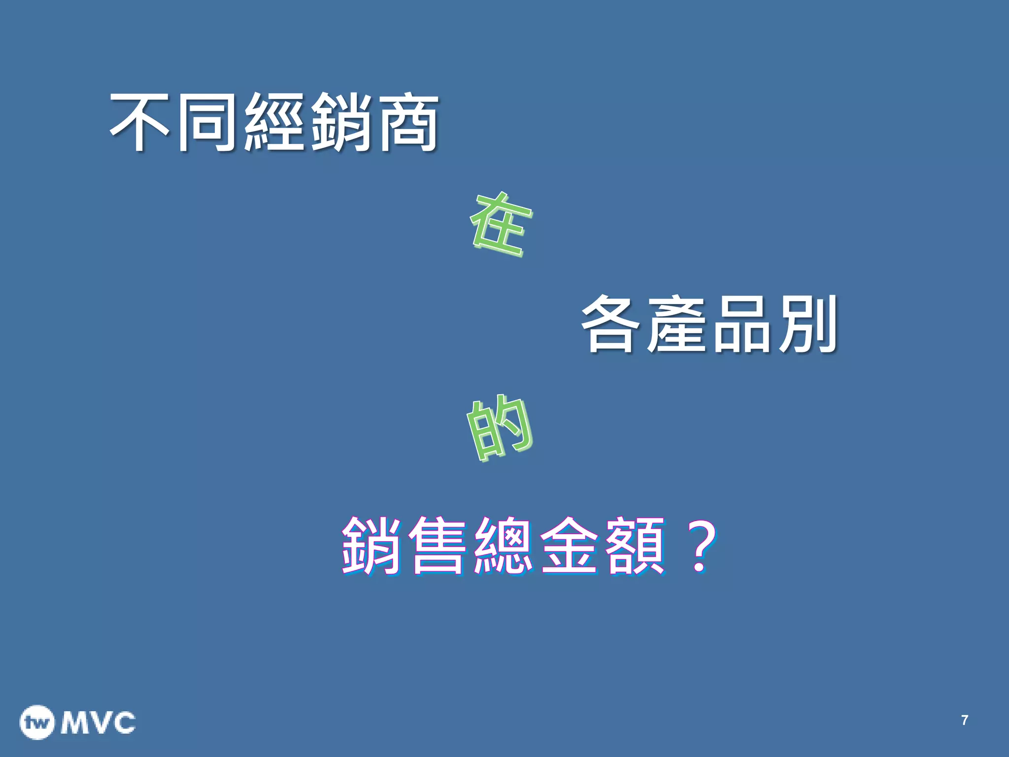 不同經銷商
7
各產品別
 