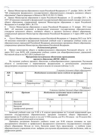 Методическое Письмо «О Преподавании Предмета «Биология» В.