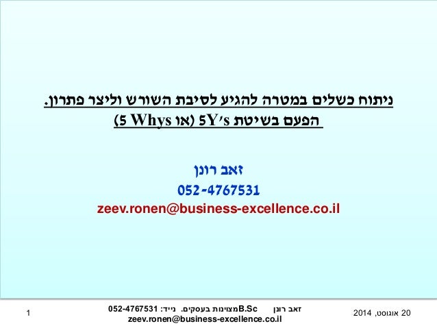 20 טסוגוא , 2014 
זאב רונן B.Sc מצוינות בעסקים. נייד: 052-4767531 
zeev.ronen@business-excellence.co.il 
1 
ניתוח כשלים במ...