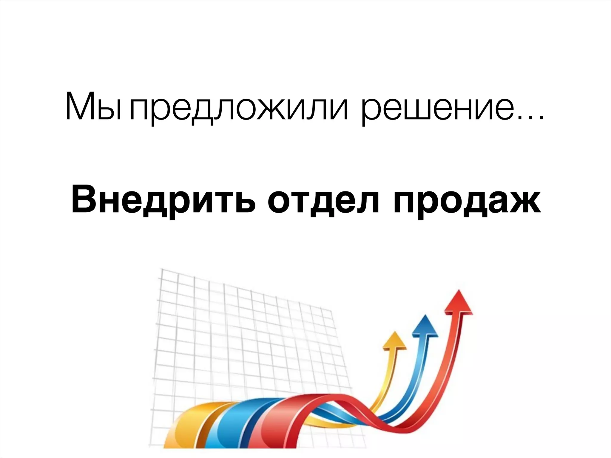 Мы предложили решение... 
! 
Внедрить отдел продаж 
 