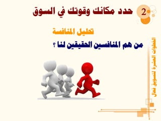 ‫املنافسة‬ ‫حتليل‬
‫من‬‫هم‬‫املنافسني‬‫احلقيقني‬‫لنا‬‫؟‬
‫فعال‬‫لتسويق‬‫العشرة‬‫اخلطوات‬
2‫السوق‬ ‫يف‬ ‫وقوتك‬ ‫مكانك‬ ‫حدد‬
 