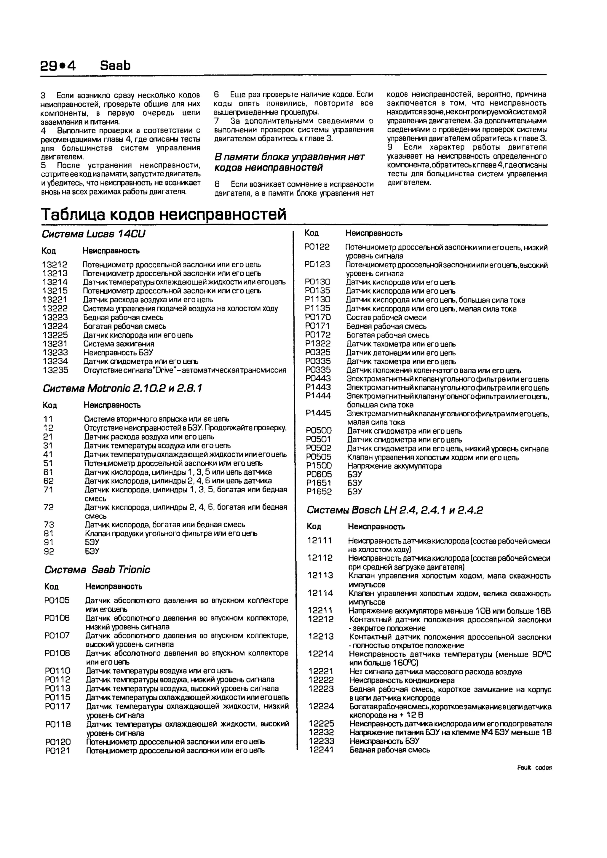 дигностика двигателя. коды неисправностей. руководство 2003