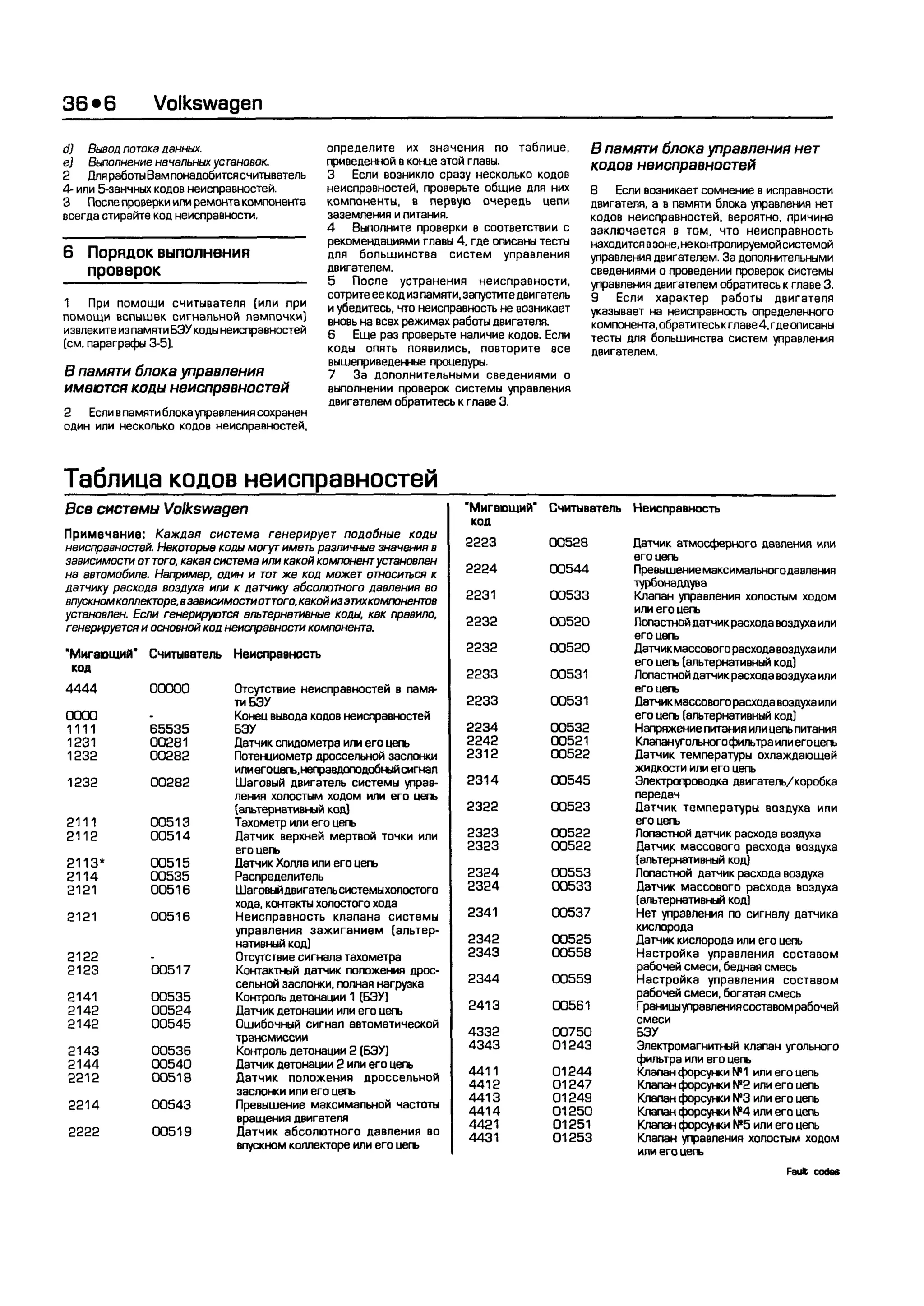 дигностика двигателя. коды неисправностей. руководство 2003