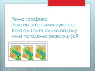 Teма графика 
Задача за размислување: 
Која од трите слики подолу 
има поголема резолуција? 
 