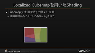 Localized Cubemapを用いたShading
 Cubemap(の影響範囲)を順々に描画
– 影響範囲内のピクセルのみShadingを行う
 