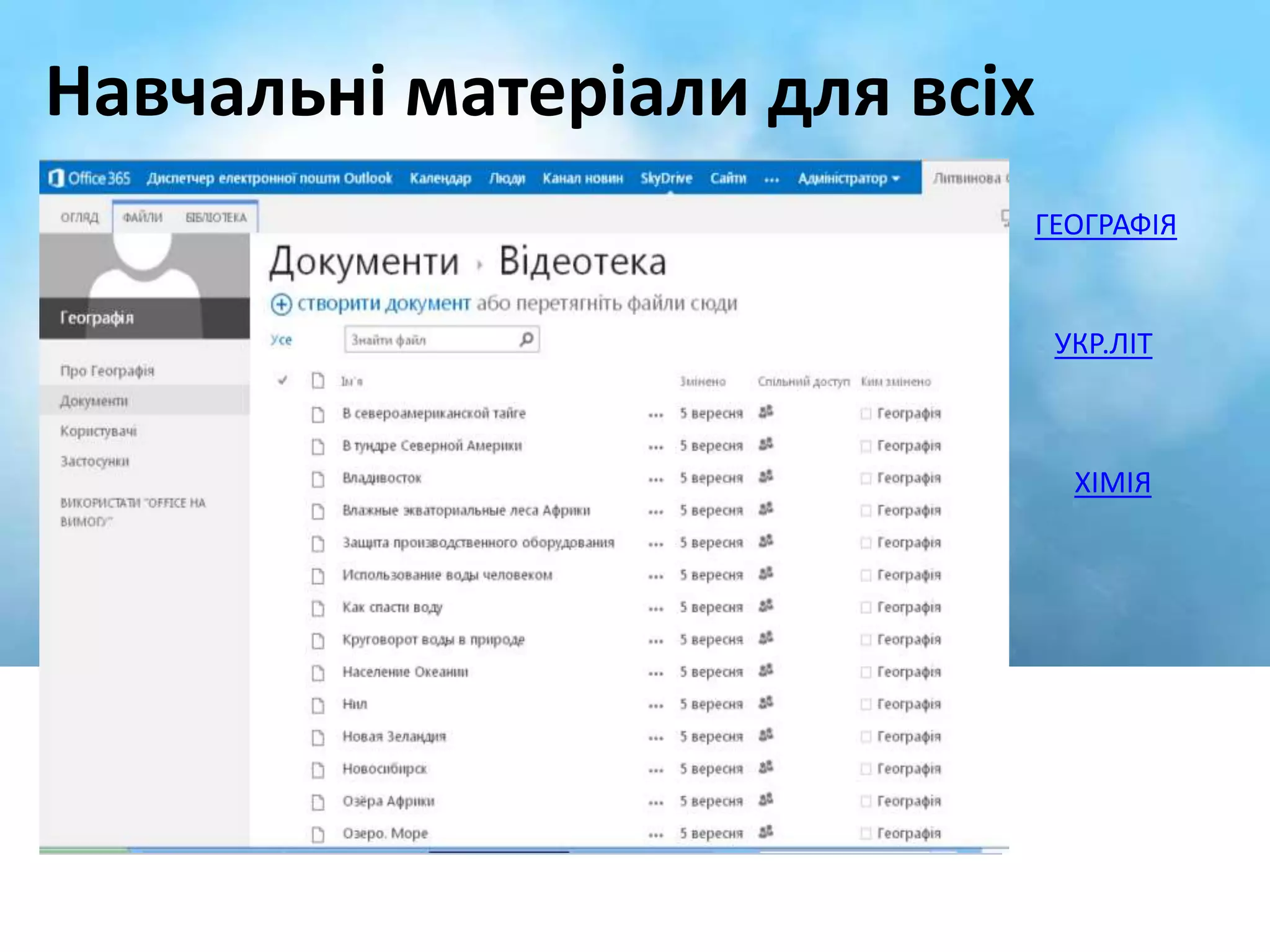 Навчальні матеріали для всіх 
ГЕОГРАФІЯ 
УКР.ЛІТ 
ХІМІЯ 
 