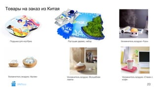 Товары на заказ из Китая 
Подушка для ноутбука Растущее дерево, набор Увлажнитель воздуха «Face» 
20 
Увлажнитель воздуха «Арома» Увлажнитель воздуха «Волшебная 
лампа» 
Увлажнитель воздуха «Стакан с 
кофе» 
GiftsPro.ru 
 