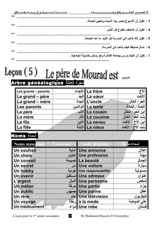 مذكرة الشرح المفصل لمنهج اللغة الفرنسية للصف الأول الثانوى تيرم أول