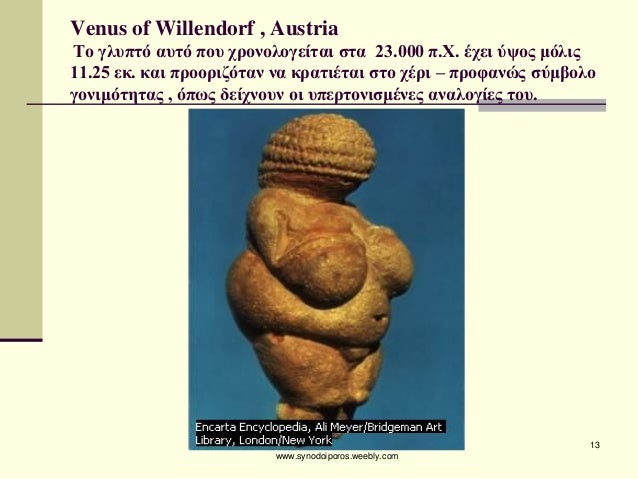 ΣεÏδάκη ÎÏ
αγγελία - www.synodoiporos.weebly.com
13
Venus of Willendorf , Austria Το γλÏ
ÏÏÏ Î±Ï
ÏÏ ÏοÏ
ÏÏονολογείÏαι ÏÏα 23...