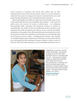 Some institutional responses to risk 
Chapter 3 The importance of addressing risk 101 
The risks discussed in this chapter do not represent an exhaustive list of those faced 
by rural households. Yet they cover some of the most prevalent ones across regions. 
Everywhere, poor rural households seek to manage the risks they face to the best of 
their abilities, as we have seen. To support their efforts, risk mitigation and risk 
management considerations need to be mainstreamed into policies and investments 
(public and private) in rural development and growth. In the next chapters, we will 
see what this may entail in the domains of agricultural markets, agricultural 
production and the rural non-farm economy. Across domains, however, there are also 
three types of institutions that deserve strengthening to support rural poor households 
to better manage a variety of types of risks. We briefly review these below. 
Community-level institutions 
A range of local organizations and networks play important roles in mitigating and 
managing risks facing poor rural households. Examples include extended families that 
allow better provision of food and shelter than might be possible through nuclear 
families, especially for those unable to engage fully in the productive economy; savings 
and credit groups; cooperative labour arrangements, where a group works together on 
different farmers’ land; a group sharing the costs and benefits of livestock herding; a 
group jointly storing grain, or neighbours sharing produce. Local food, fodder and seed 
banks, some of them collectively managed and/or funded by membership-based poor 
people’s organizations (such as the Self Employed Women’s Association in India, for 
instance) also exist in rural areas in many countries. In 
the Niger, for instance, village cereal banks established 
under an IFAD-supported project help poor 
households get through the hungry season preceding 
harvest. Households can take cereal loans from the 
cereal stock and pay them back after harvest with 
25 per cent interest. The cereal banks are credited with 
improving nutrition, reducing levels of out-migration 
and thereby increasing agricultural production, and 
empowering local women and their organizations. In 
some contexts, sharecropping may also represent a 
traditional form of risk sharing, as long as rents are set 
at a reasonable level. Patron-client bonds with local 
elites may also be important sources of social 
protection for poor rural people, although with 
mixed effects in terms of local development, good 
governance, social inclusion and equity. 
“I know that in old times, when children 
lose their parents, they go to their 
uncles and grow up there. But 
nowadays things have changed. It 
seems that everyone fends for himself. 
Life is so hard now. You cannot take 
care of your family and add to your 
burden the family of your deceased 
brother. So it’s up to orphan children to 
stick together and help each other. But 
when we have a big problem we do go 
to our uncles so that they can help us 
find a solution. And also they have given 
us the land our father used to plough.” 
Oumar Diédhiou, 
male, 22 years, Senegal 
  
 
