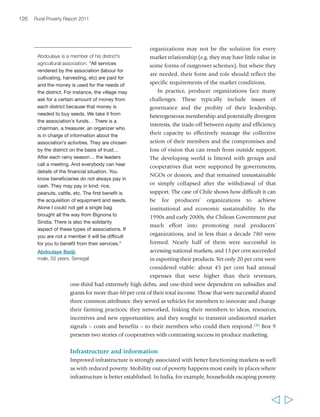 128 Rural Poverty Report 2011 
roads in low-income countries in sub-Saharan Africa is only one-quarter of low-income 
countries in other regions); and infrastructure services remain twice as expensive as 
in other regions.183 
Urban-rural linkages, facilitated by improved transportation infrastructure, are a 
driver of new market opportunities for rural people. Being easily linked to the urban 
economy, and being connected to the wider world, can of course have many other 
advantages – including better or easier access to education opportunities, health 
services, and other public and financial services. Over time, these linkages can also 
contribute to reducing urban-rural income and wage gaps. For instance, India’s casual 
workers have seen their real wages rise gradually over the years, partly as a result of 
improved transportation (and other) infrastructure: where infrastructure is better, real 
wages are higher.184 
Not only do transportation costs increase with the distance travelled, typically costs 
per kilometre are higher on dirt roads than on tarmac roads, and higher still where the 
dirt road turns into a footpath. The overall impact on marketing costs can be major. 
For instance, surveys from Benin, Madagascar and Malawi find that transport costs can 
account for 50 to 60 per cent of total marketing costs.185 Getting road transport working 
is partly a matter of investment in and maintenance of roads, but also involves getting 
the systems to work. Arbitrary road blocks, adulterated fuel, problems getting imported 
spare parts, and monopolies and cartels all add to the costs of transportation and to 
the risk environment facing smallholder farmers. Addressing these problems, as well 
as improving the physical infrastructure, is an essential part of the enabling good 
governance environment that needs to be in place to reduce the costs and risks facing 
smallholders as they seek to access new market opportunities. 
In the past, one of the reasons that roads were so important for market access is that 
they were needed to bring information to rural areas. Today, however, information and 
communication technology (ICT), particularly mobile phones, is bringing a revolution 
in information even to remote rural areas. Use of mobile phones is expanding 
exponentially, and handsets are now affordable for many poor rural people. Mobile 
phones have greatly reduced market transaction costs for smallholder farmers, making 
it possible to find out product prices from markets (thus reducing risks related to 
unequal access to information), contact buyers, transfer money and arrange loans. More 
and more (short message service [SMS]-based) services of relevance to poor rural people 
are now provided by mobile phone. They provide information on agricultural markets, 
disease outbreaks and job markets, weather forecasts and technical advice – all 
important for strengthening rural people’s risk management and coping strategies. 
Banking services too are supplied through mobile phones: in India and in the 
Philippines, for instance, mobile technology is widely used for money transfer. In Kenya, 
the M-PESA scheme offers savings, domestic money transfers and other services through 
local agents on commission, and it is now used by 40 per cent of the adult 
  
 